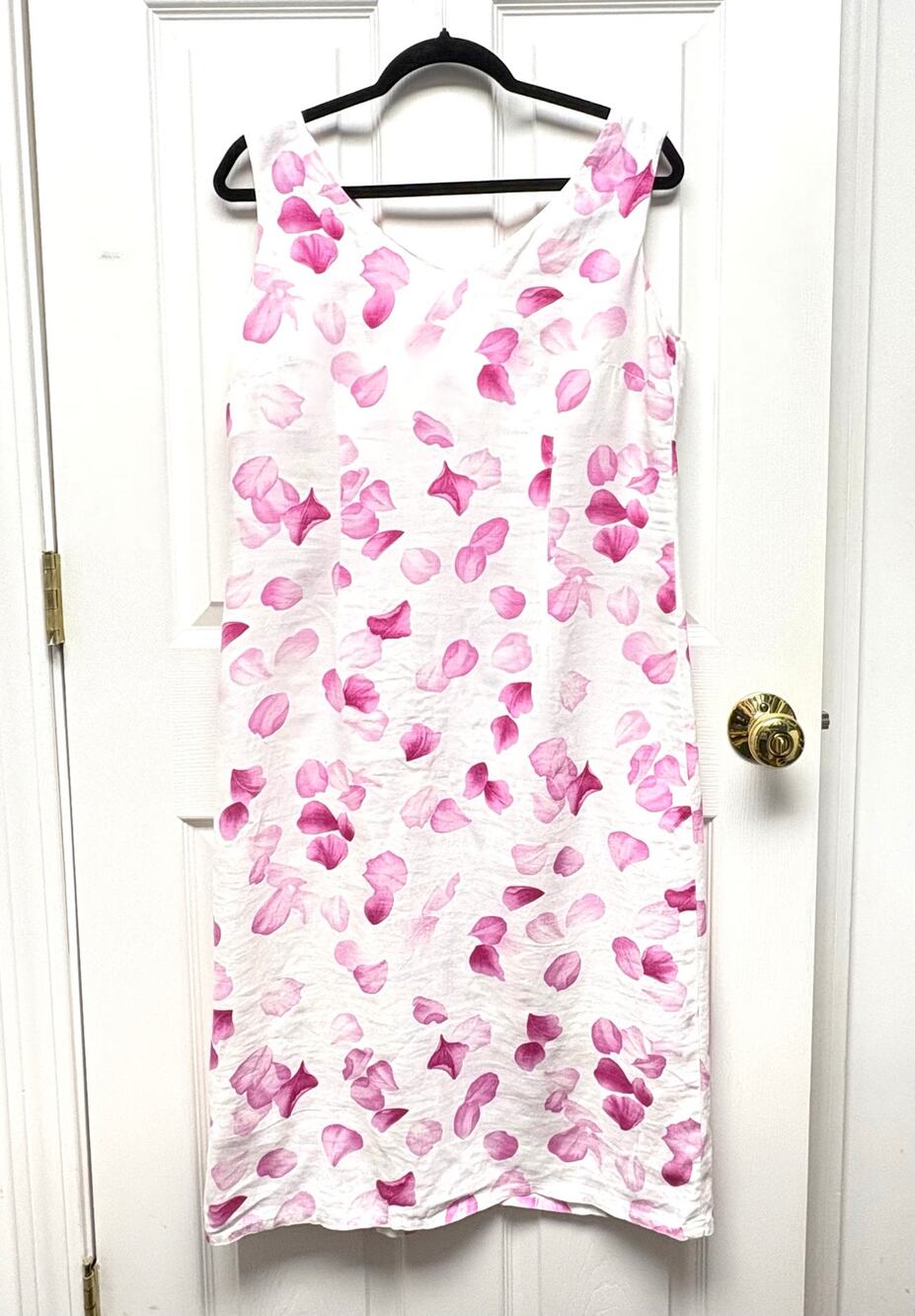 Linen Midi Dress Vintage Style Pink Floral Women’s Small Medium Button Front
